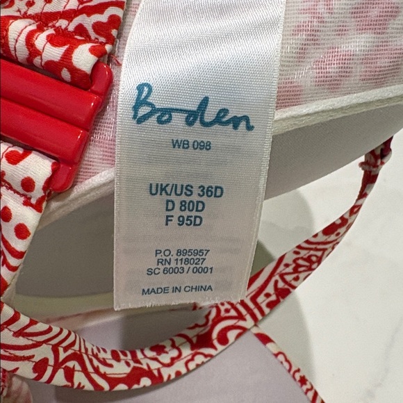 Boden Antibes Cup Size Ruffle Bikini Top Underwire Red Paisley 36D - Picture 4 of 5